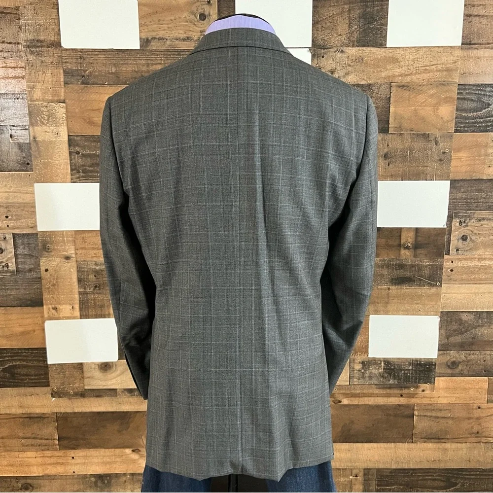 Joseph Abboud Suit Mens 45L Flat Front Pants‎ 35x31 Wool Grey Peak Lapel Plaid